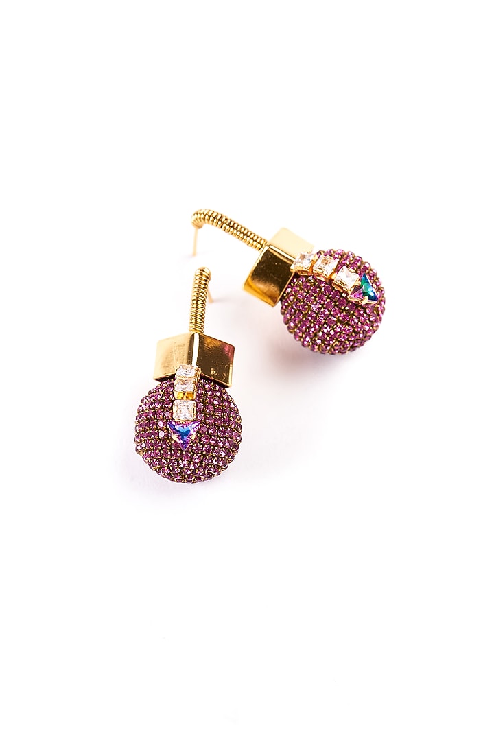 Gold Plated Pink Chaton Crystal & Cubic Zirconia Orb Lock Dangler Earrings by AMAMA at Pernia's Pop Up Shop