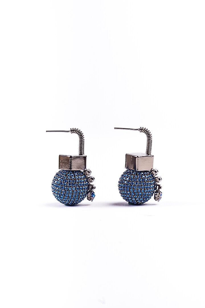 Gold Plated Blue Chaton Crystal & Cubic Zirconia Orb Lock Dangler Earrings by AMAMA at Pernia's Pop Up Shop