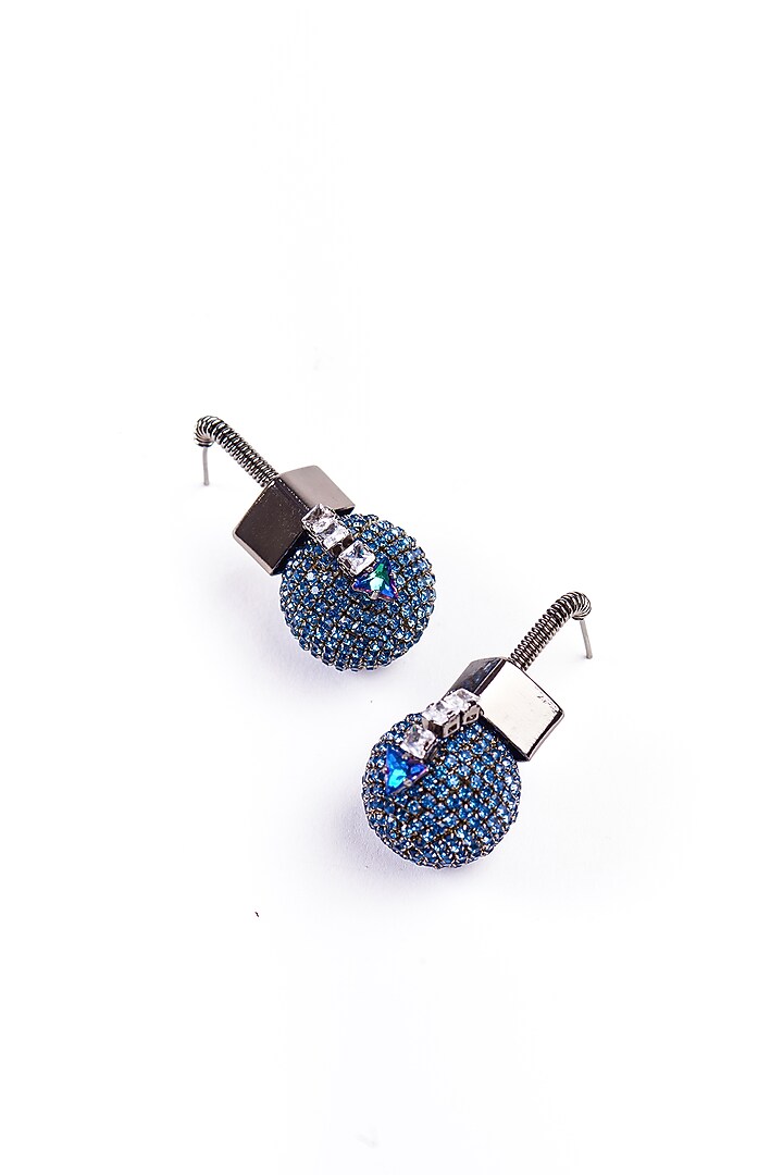 Gold Plated Blue Chaton Crystal & Cubic Zirconia Orb Lock Dangler Earrings by AMAMA at Pernia's Pop Up Shop