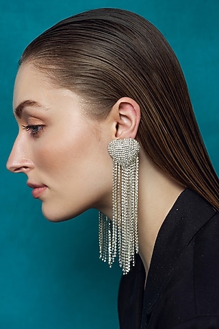 Silver Plated Crystal Embellished Rainbow Dangler Earrings by AMAMA