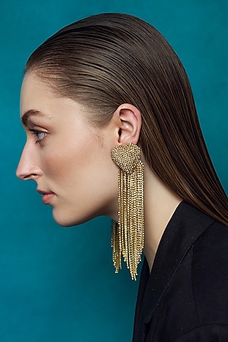 Gold Plated Crystal Embellished Dangler Earrings by AMAMA