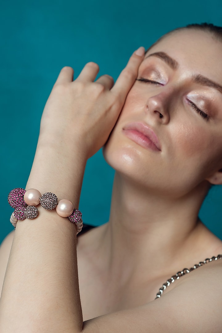 Gold Plated Pink Ombre Crystal & Faux Pearl Bracelet by AMAMA at Pernia's Pop Up Shop