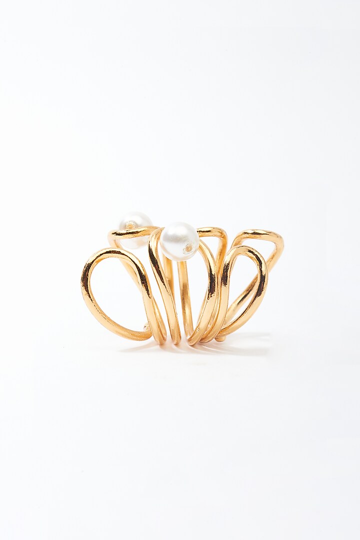 Gold Plated Pearl Wobble Ring by AMAMA at Pernia's Pop Up Shop