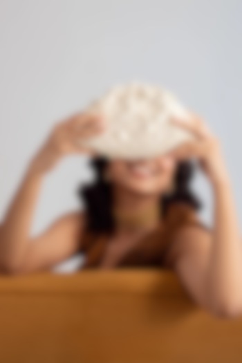 Ivory Suede Glass Bead & Zari Embroidered Bag by AMAMA at Pernia's Pop Up Shop