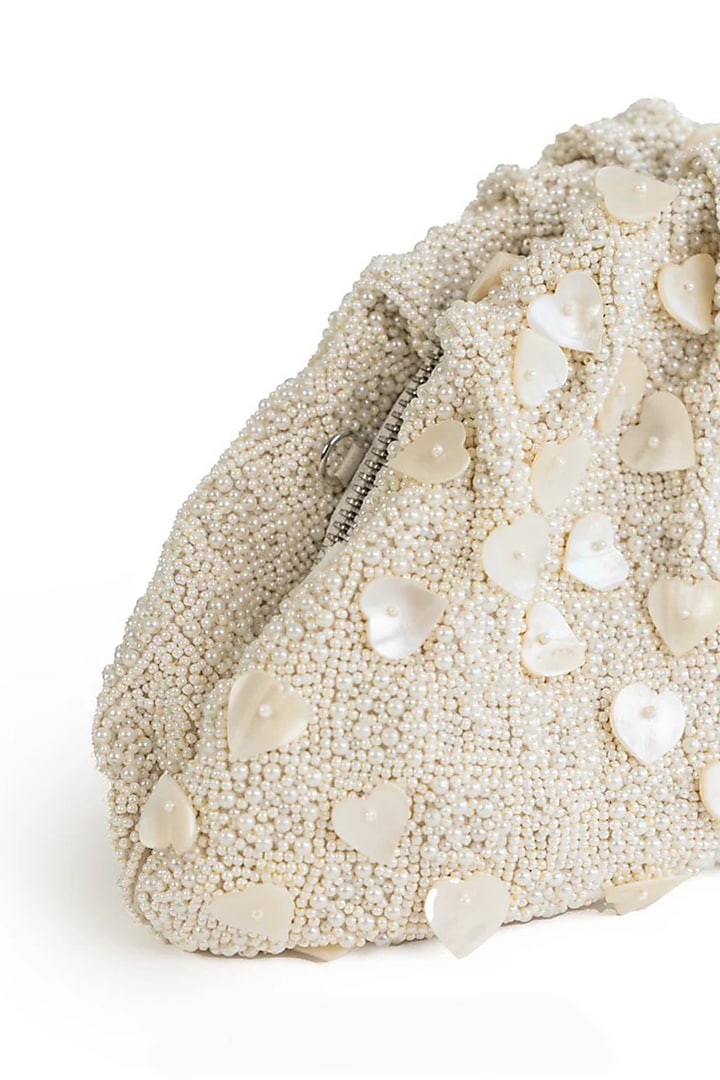 Ivory Suede Glass Bead & Zari Embroidered Bag by AMAMA at Pernia's Pop Up Shop