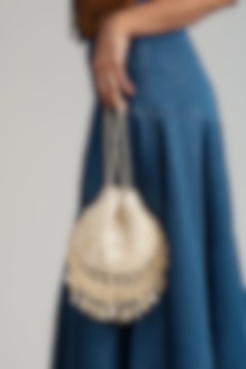 Ivory Suede Glass Bead & Thread Embroidered Bag by AMAMA at Pernia's Pop Up Shop