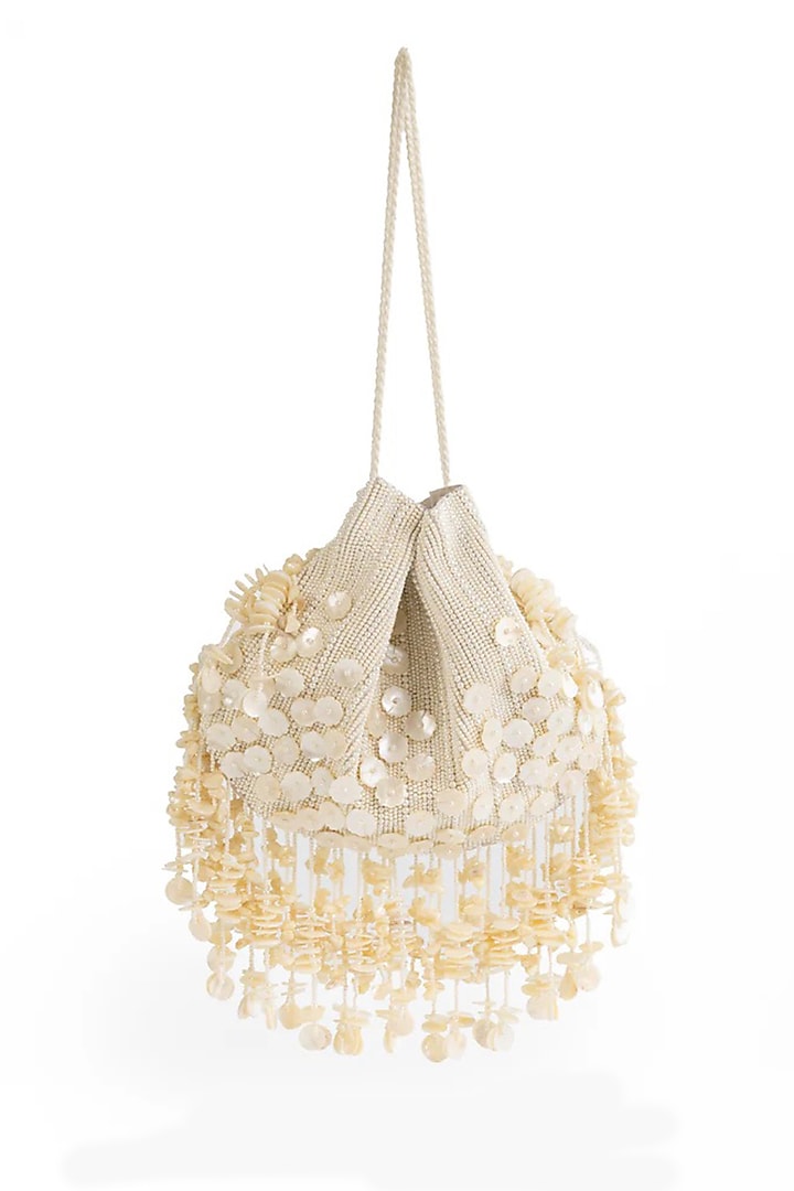 Ivory Suede Glass Bead & Thread Embroidered Bag by AMAMA at Pernia's Pop Up Shop