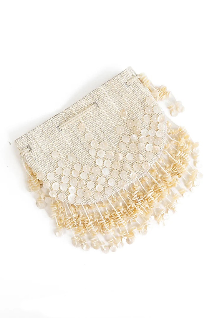 Ivory Suede Glass Bead & Thread Embroidered Bag by AMAMA at Pernia's Pop Up Shop