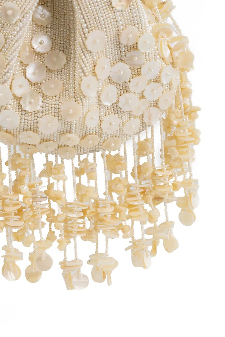 Ivory Suede Glass Bead & Thread Embroidered Bag by AMAMA at Pernia's Pop Up Shop
