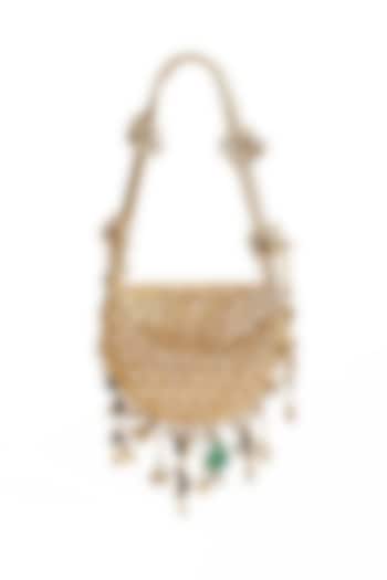 Gold Semi-Precious Stone & Faux Pearl Embroidered Bag by AMAMA at Pernia's Pop Up Shop