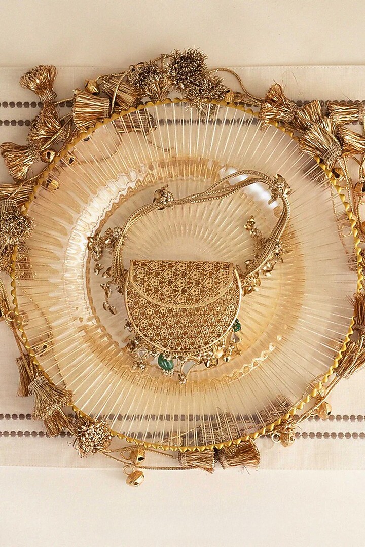 Gold Semi-Precious Stone & Faux Pearl Embroidered Bag by AMAMA at Pernia's Pop Up Shop