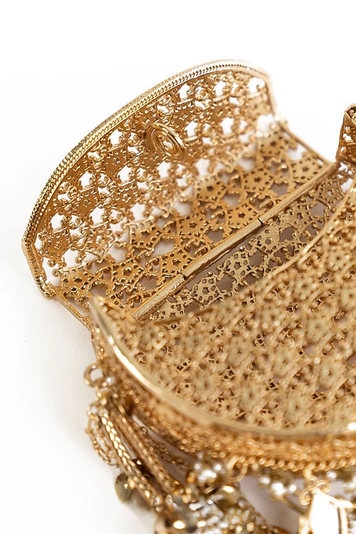 Gold Semi-Precious Stone & Faux Pearl Embroidered Bag by AMAMA at Pernia's Pop Up Shop
