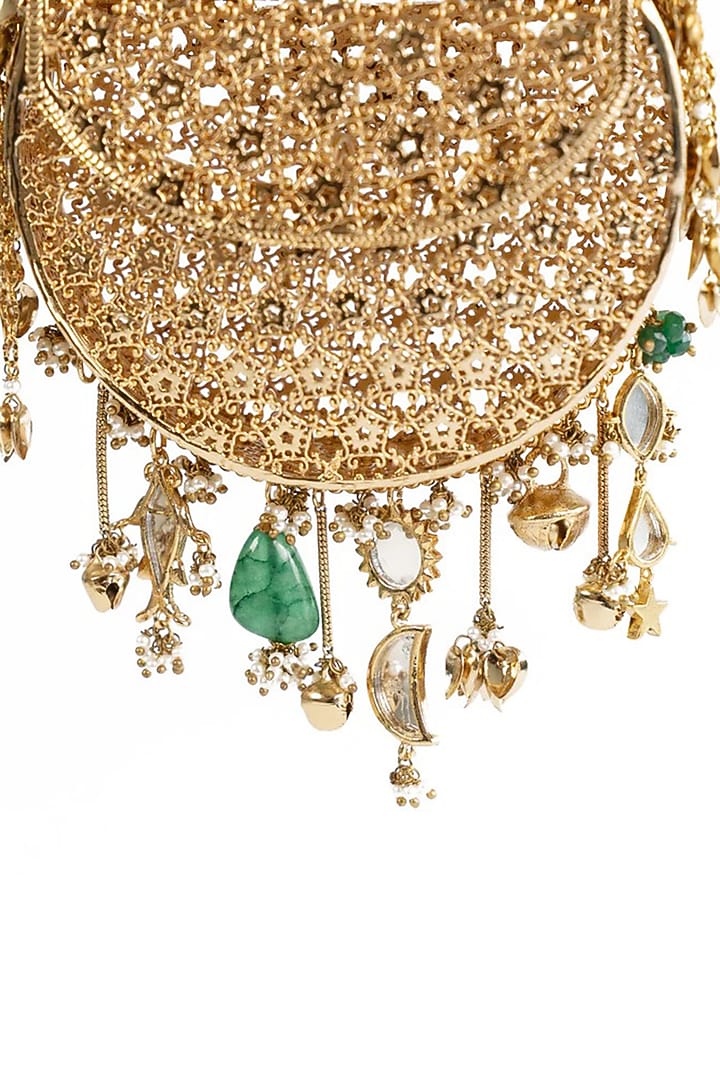 Gold Semi-Precious Stone & Faux Pearl Embroidered Bag by AMAMA at Pernia's Pop Up Shop