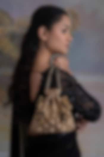Gold Dutch Satin Glass Bead & Zari Embroidered Potli Bag by AMAMA at Pernia's Pop Up Shop
