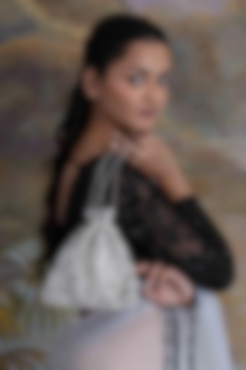 Ivory Suede Glass Bead & Zari Embroidered Potli Bag by AMAMA at Pernia's Pop Up Shop