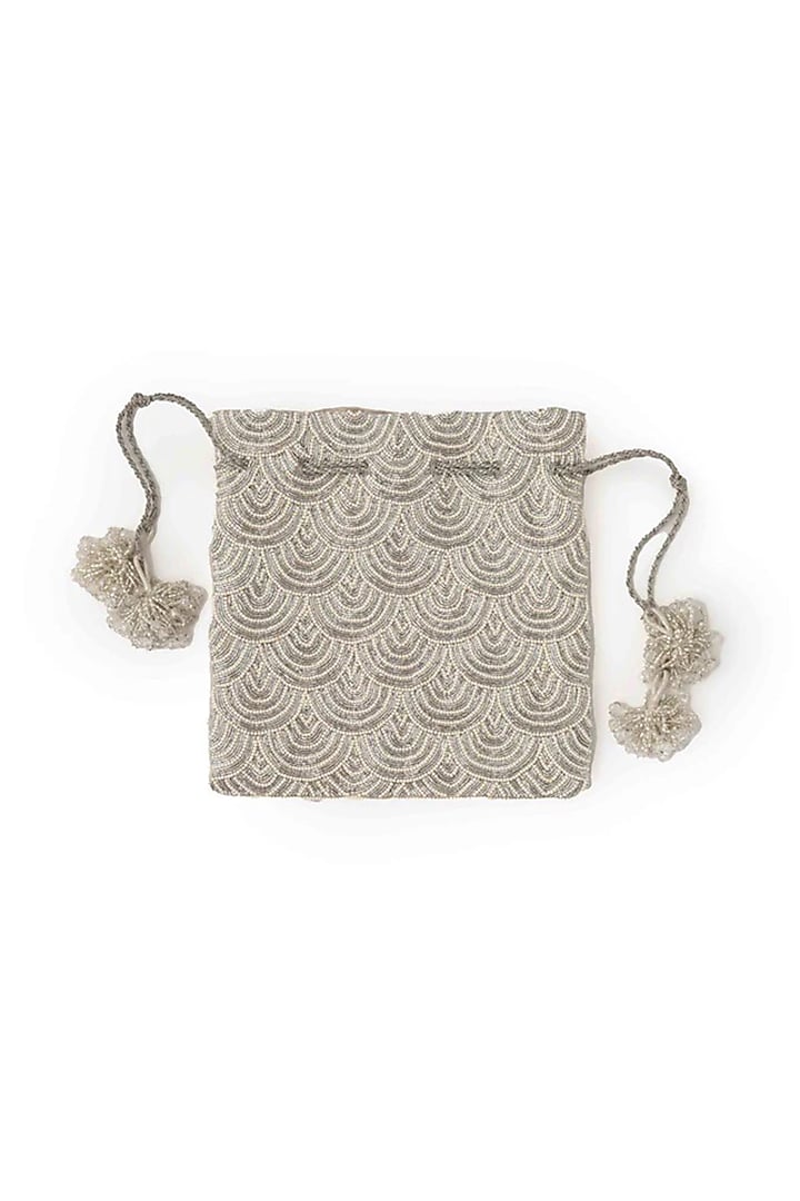 Ivory Suede Glass Bead & Zari Embroidered Potli Bag by AMAMA at Pernia's Pop Up Shop