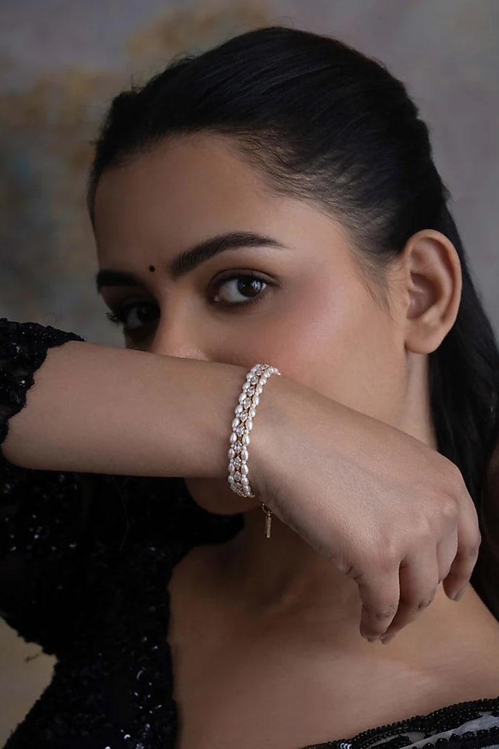 Gold Plated Faux Pearl & Cubic Zirconia Bracelet by AMAMA at Pernia's Pop Up Shop