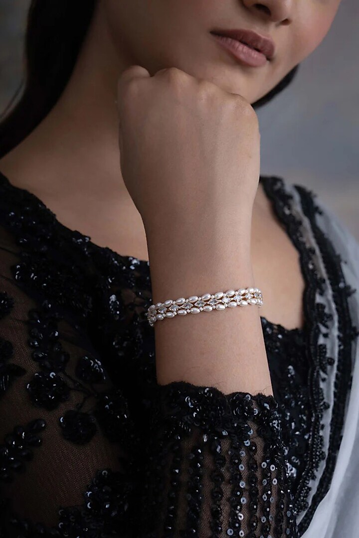 Gold Plated Faux Pearl & Cubic Zirconia Bracelet by AMAMA at Pernia's Pop Up Shop