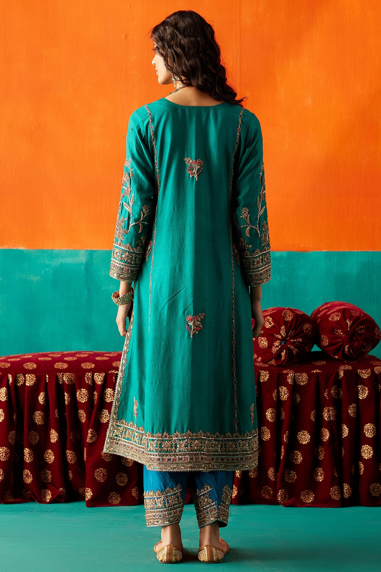 Castleton Green Dupion Silk & Organza Hand Embroidered Kurta Set by ...