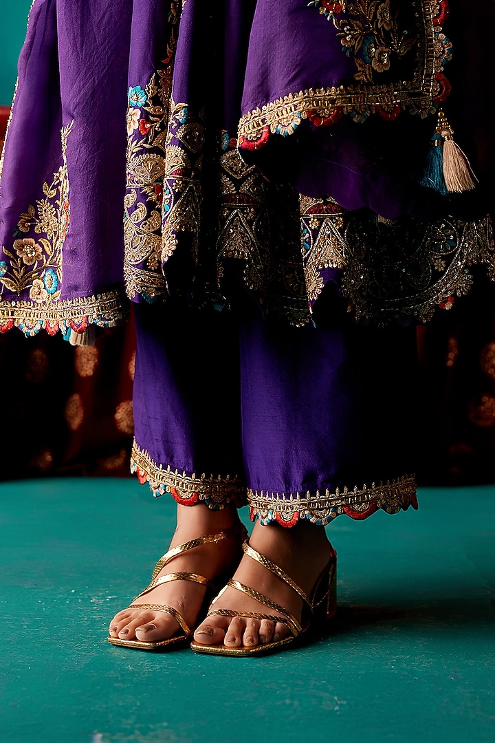 Purple Dupion Silk & Organza Hand Embroidered Bridal Anarkali Set by AMAN TAKYAR at Pernia's Pop Up Shop