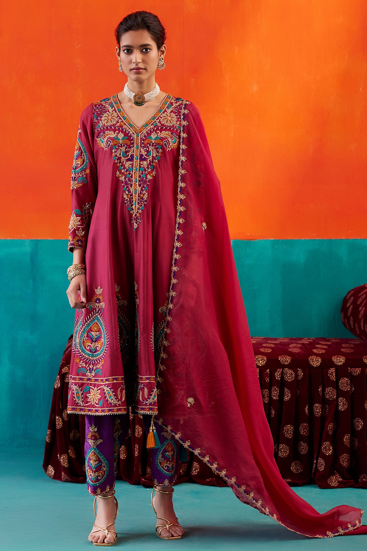 Buy Maroon Printed Crepe Straight Kurta With Trousers & Dupatta Online at  Rs.1349 | Libas