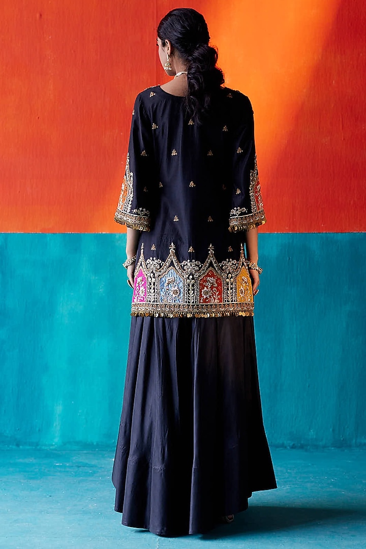 Black Dupion Silk & Organza Bridal Sharara Set by AMAN TAKYAR at Pernia's Pop Up Shop