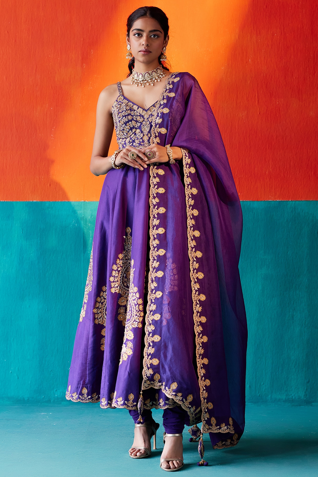 Raw silk anarkalis on sale online