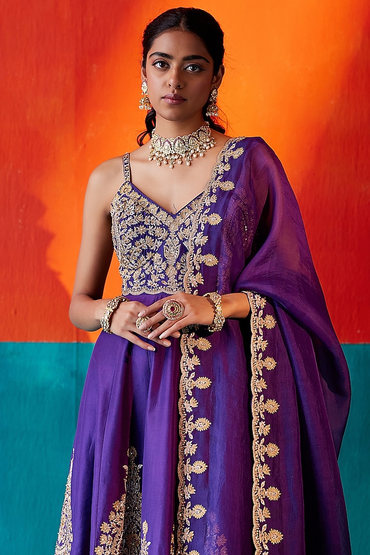 Imrozia Lucida Purple Pakistani Organza Anarkali