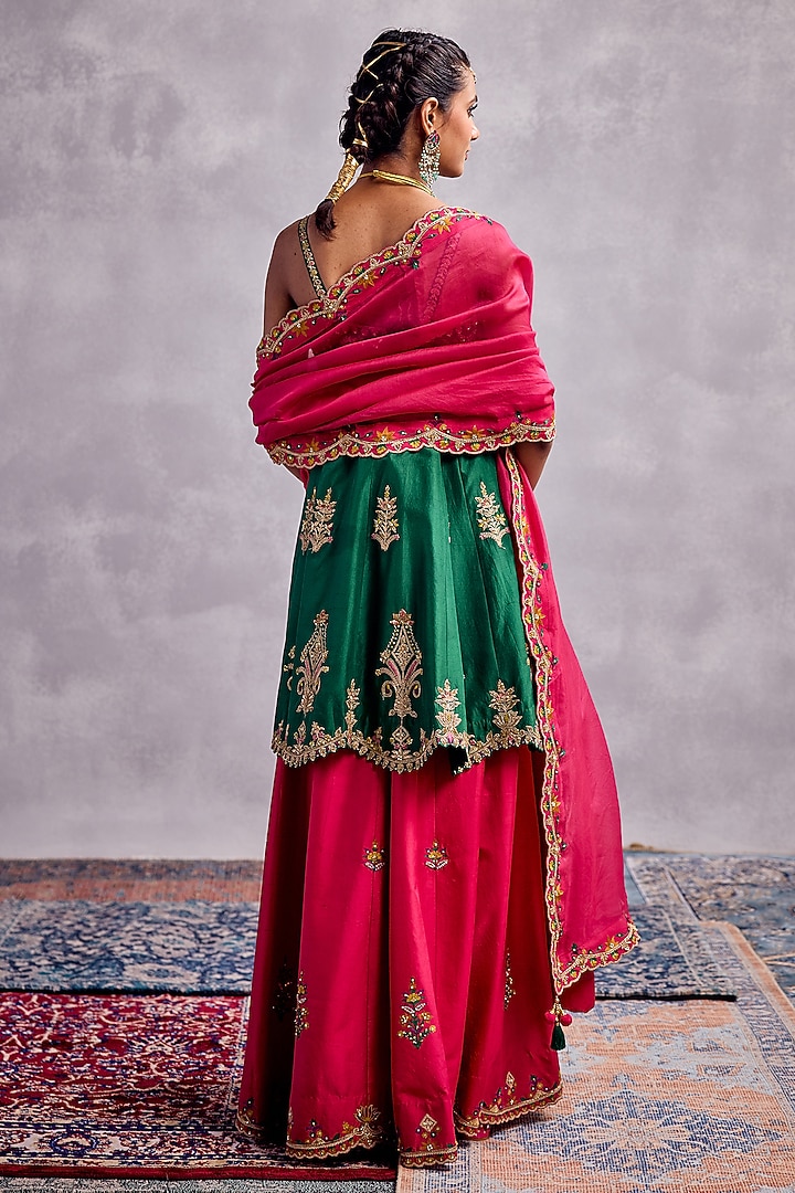 Raspberry Red Dupion Silk Embroidered Bridal Sharara Set by AMAN TAKYAR at Pernia's Pop Up Shop