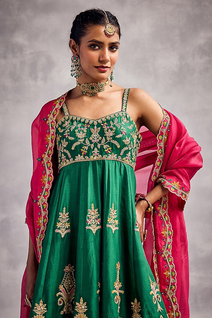 Raspberry Red Dupion Silk Embroidered Bridal Sharara Set by AMAN TAKYAR at Pernia's Pop Up Shop