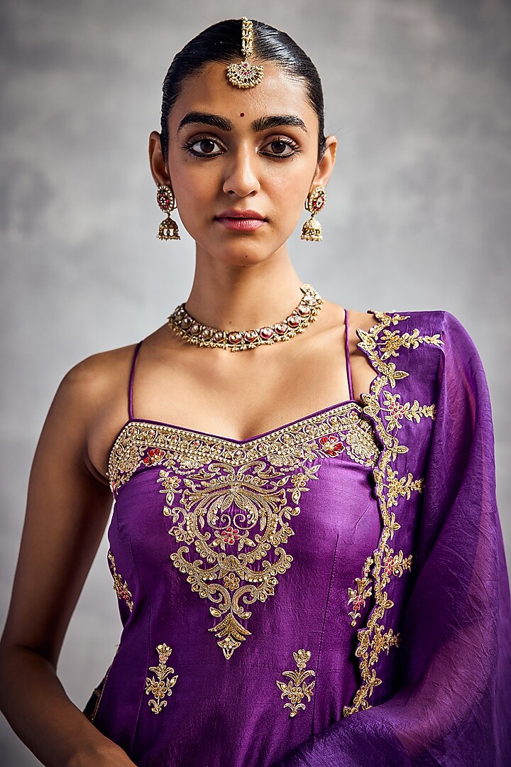 Fiery Red Dupion Silk Embroidered Bridal Sharara Set by AMAN TAKYAR at Pernia's Pop Up Shop