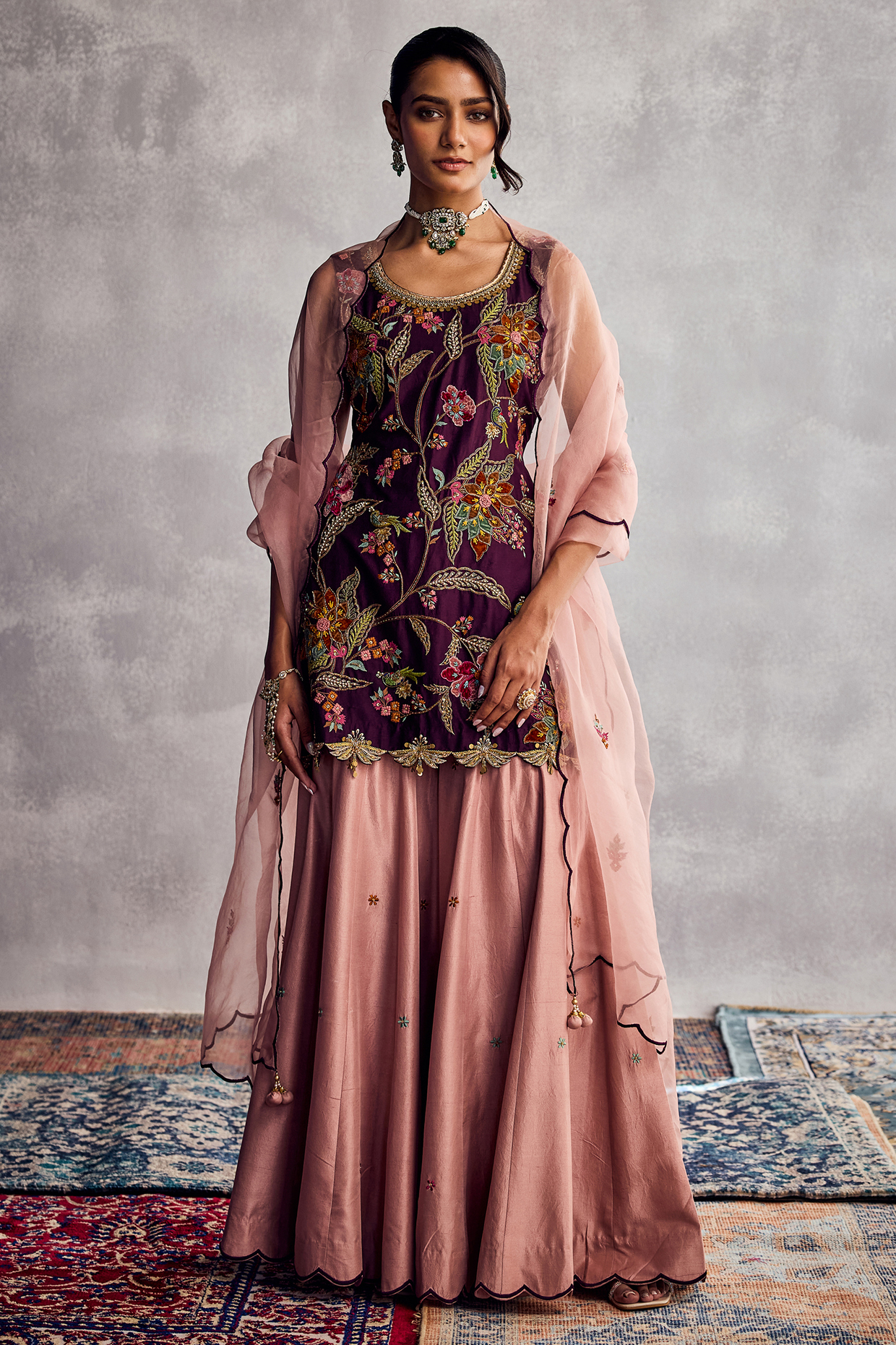 Peach Dupion Silk Wedding Sharara Set by AMAN TAKYAR at Pernia's Pop Up Shop