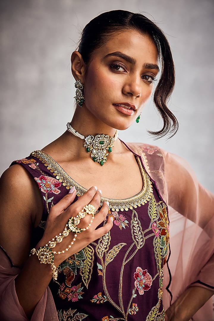 Peach Dupion Silk Bridal Sharara Set by AMAN TAKYAR at Pernia's Pop Up Shop
