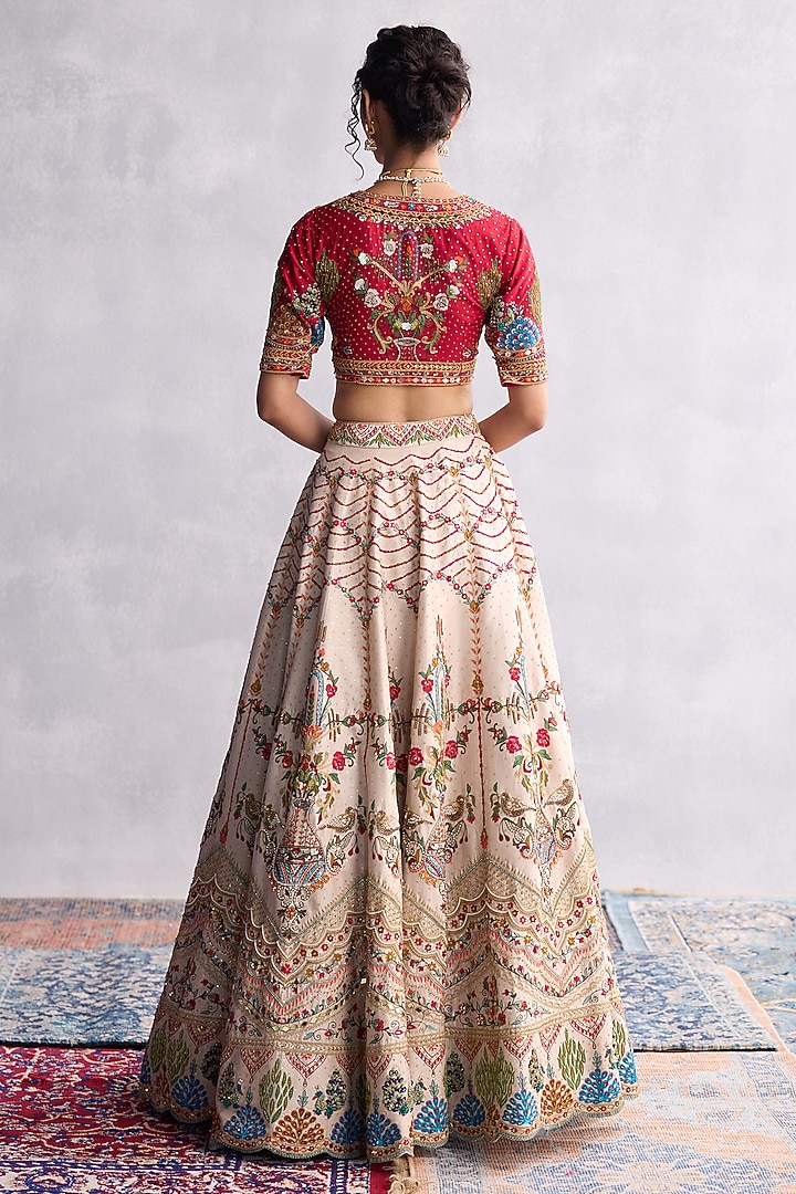 Ivory Dupion Silk Thread Embroidered Bridal Lehenga Set by AMAN TAKYAR at Pernia's Pop Up Shop