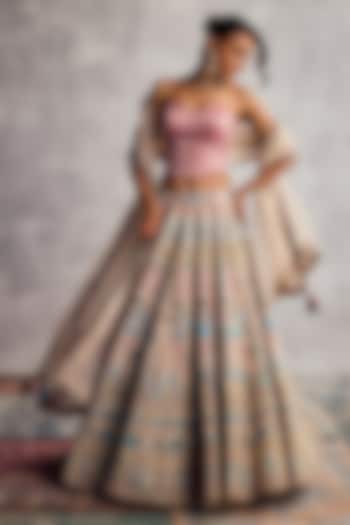 Ivory Dupion Silk Floral Embroidered Bridal Lehenga Set by AMAN TAKYAR at Pernia's Pop Up Shop