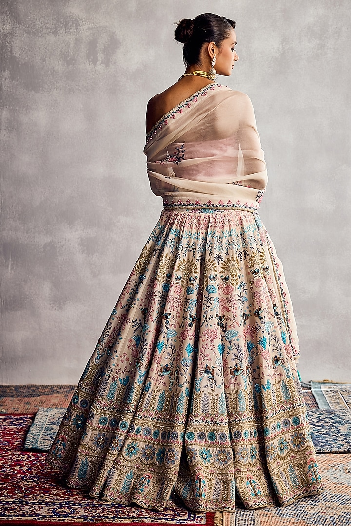 Ivory Dupion Silk Floral Embroidered Bridal Lehenga Set by AMAN TAKYAR at Pernia's Pop Up Shop