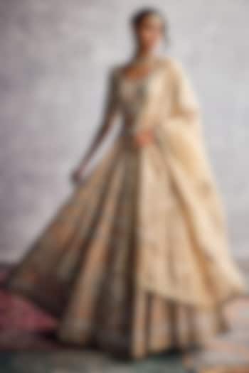 Ivory Dupion Silk Embroidered Bridal Lehenga Set by AMAN TAKYAR at Pernia's Pop Up Shop