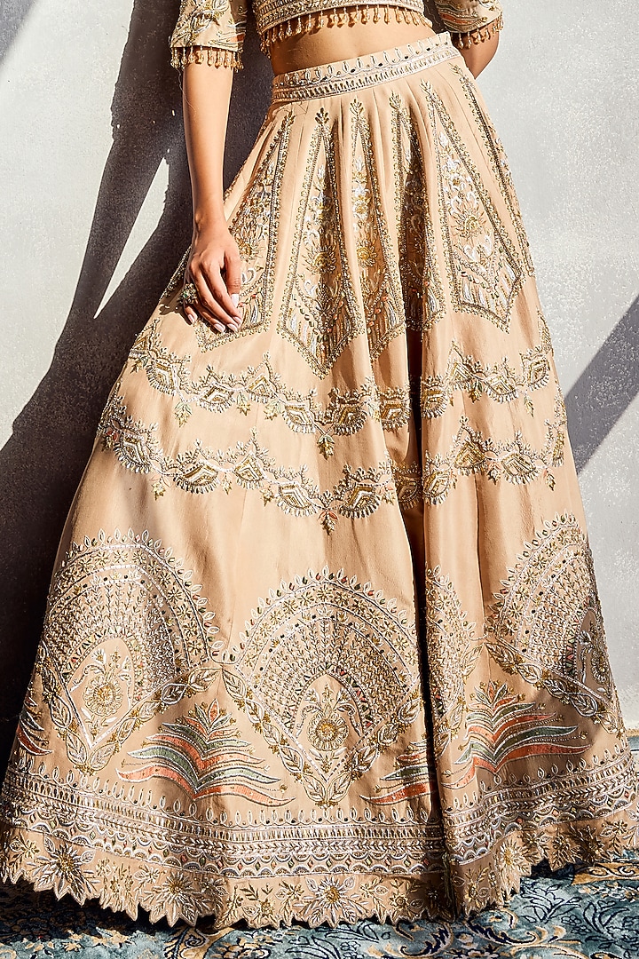 Ivory Dupion Silk Embroidered Bridal Lehenga Set by AMAN TAKYAR at Pernia's Pop Up Shop