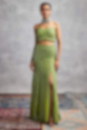 Lime Green Silk Georgette Embroidered Skirt Set by AMAN TAKYAR at Pernia's Pop Up Shop