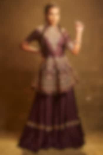 Mauve Embroidered Wedding Sharara Set by AMAN TAKYAR at Pernia's Pop Up Shop