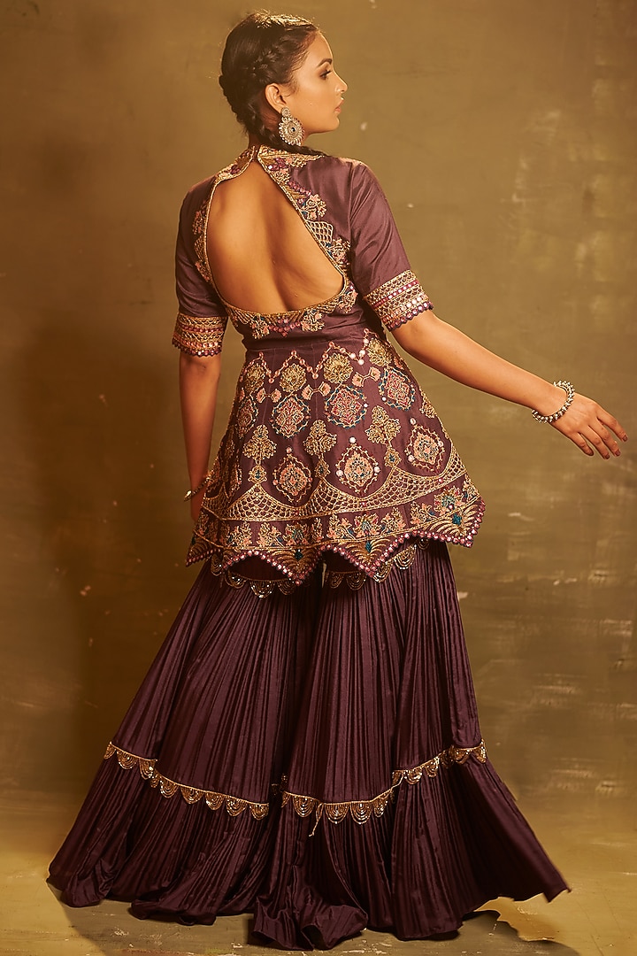 Mauve Embroidered Wedding Sharara Set by AMAN TAKYAR at Pernia's Pop Up Shop