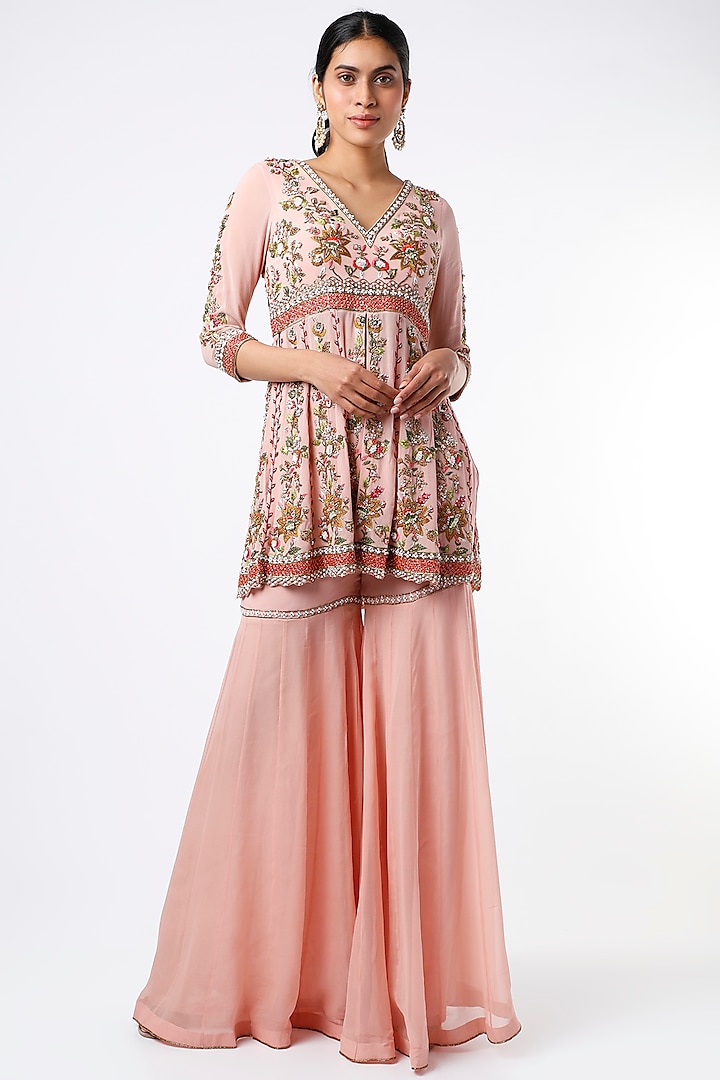 Onion Pink Georgette Sharara Set Design by AMAN TAKYAR at Pernia's Pop ...