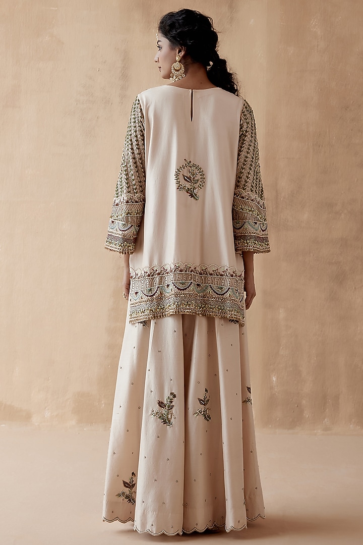 Ivory Dupion Silk & Organza Bridal Sharara Set by AMAN TAKYAR at Pernia's Pop Up Shop