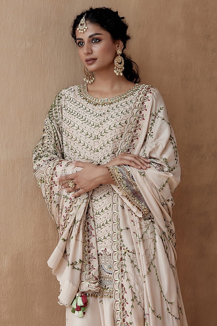 Ivory Dupion Silk & Organza Bridal Sharara Set by AMAN TAKYAR at Pernia's Pop Up Shop