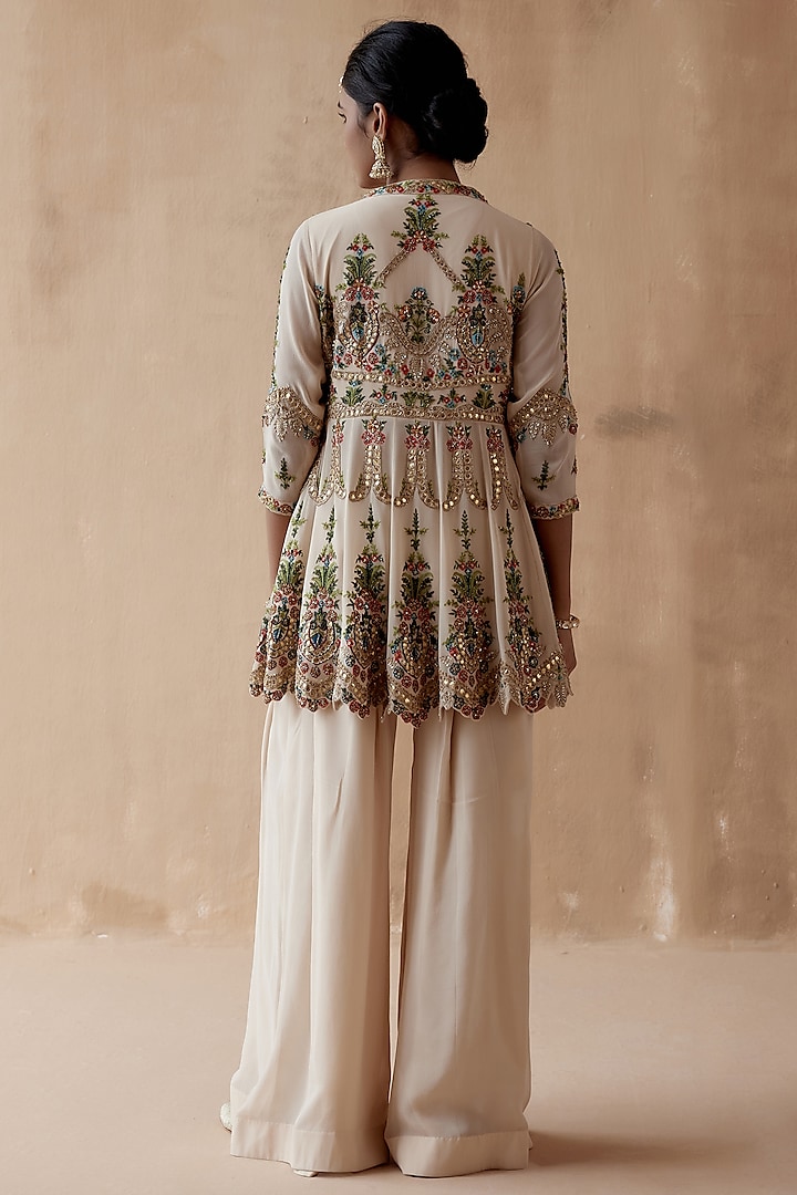 Ivory Pure Georgette Bridal Sharara Set by AMAN TAKYAR at Pernia's Pop Up Shop
