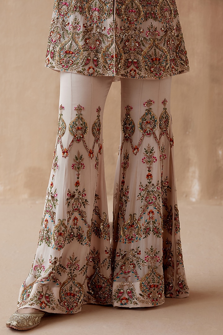 Beige Pure Georgette Embellished Bridal Sharara Set by AMAN TAKYAR at Pernia's Pop Up Shop