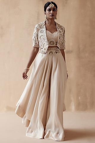 Ivory Organza Sharara Set by AMAN TAKYAR