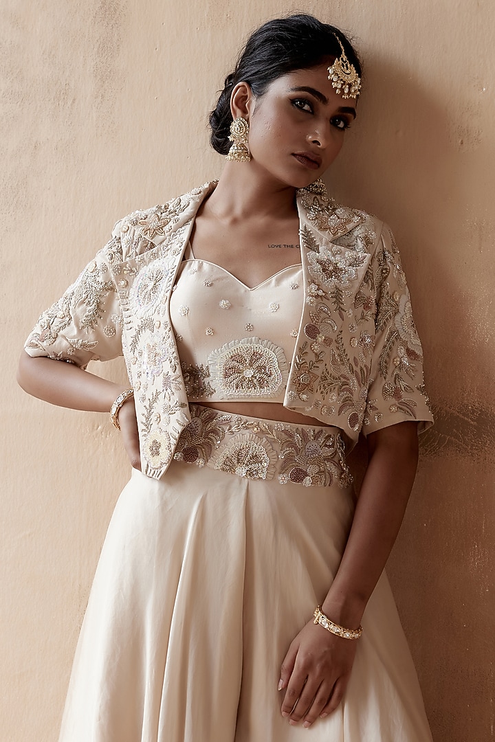 Ivory Organza Bridal Sharara Set by AMAN TAKYAR at Pernia's Pop Up Shop