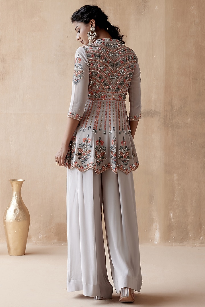 Grey Pure Georgette Wedding Sharara Set by AMAN TAKYAR at Pernia's Pop Up Shop