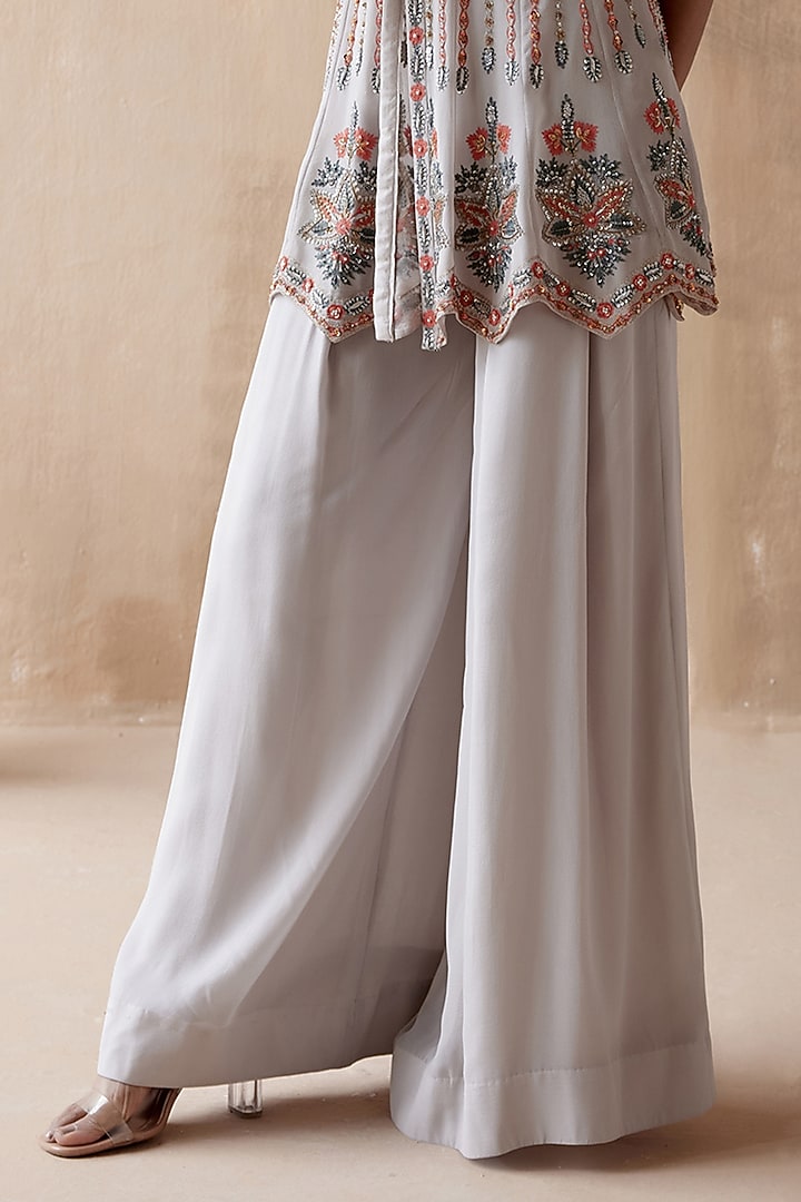 Grey Pure Georgette Wedding Sharara Set by AMAN TAKYAR at Pernia's Pop Up Shop